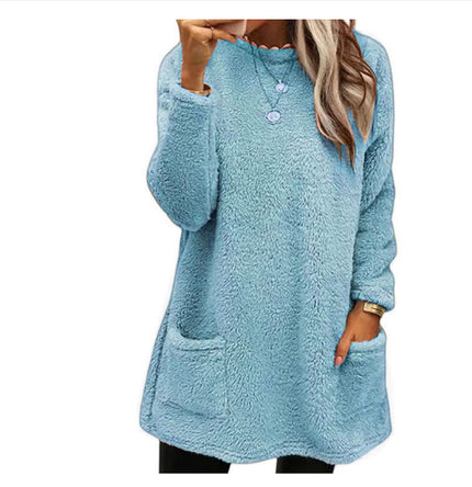 Women’s Fleece Pullover Long Sweater with Pockets – Winter Warm Hoodie