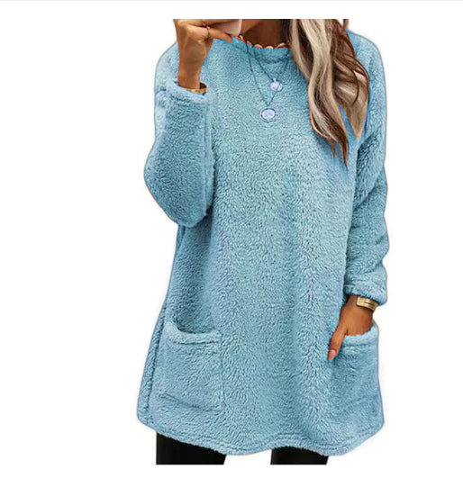 Fleece Pullover Long Sweater with Pockets – Hoodie