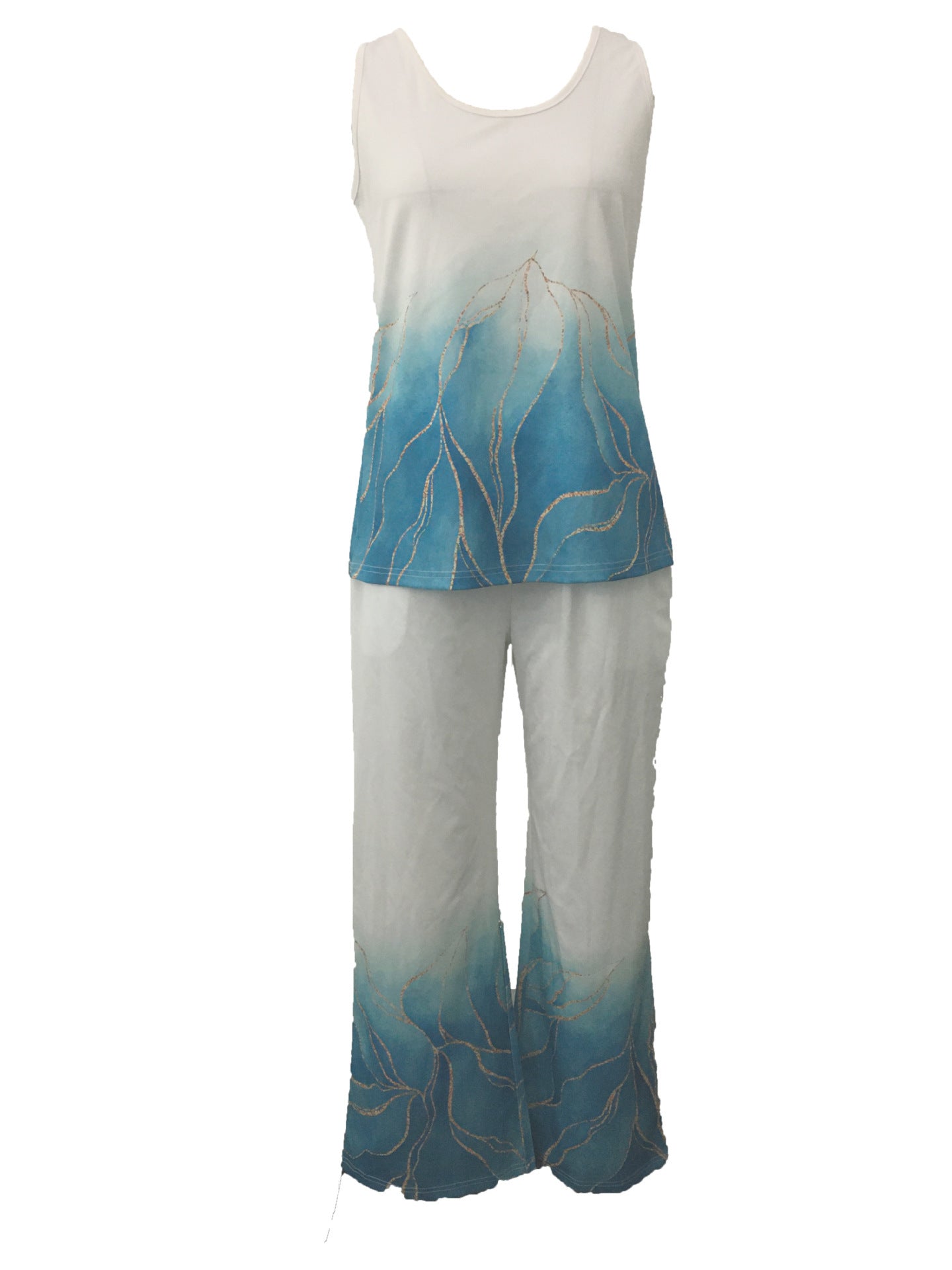 Sleeveless Top Elastic High Waist Pants Two Piece Set