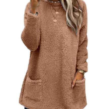 Women’s Fleece Pullover Long Sweater with Pockets – Winter Warm Hoodie
