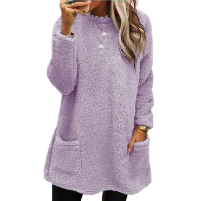 Fleece Pullover Long Sweater with Pockets – Hoodie