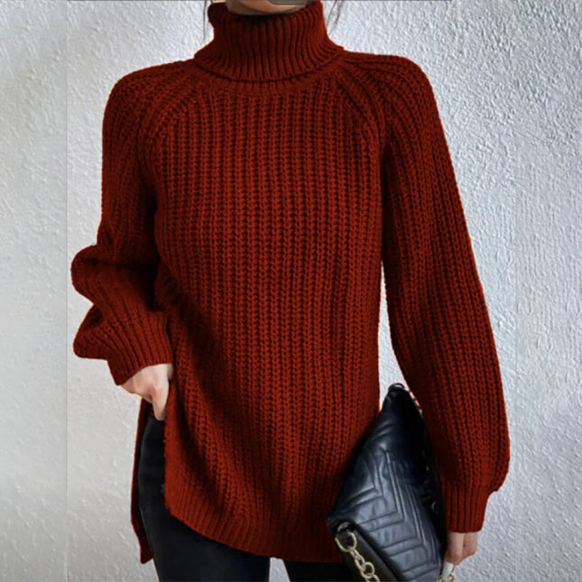 Turtleneck Pullover Sweater with a modern split design