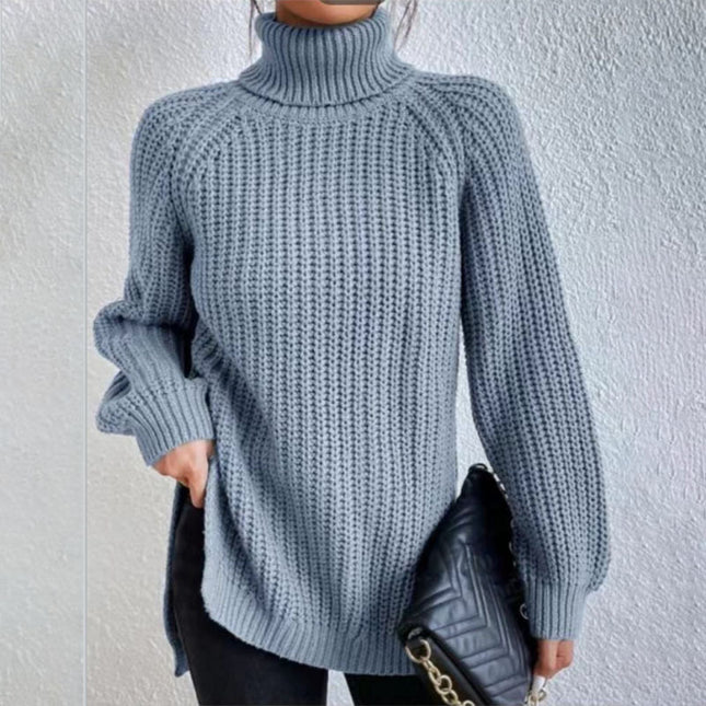 Turtleneck Pullover Sweater with a modern split design