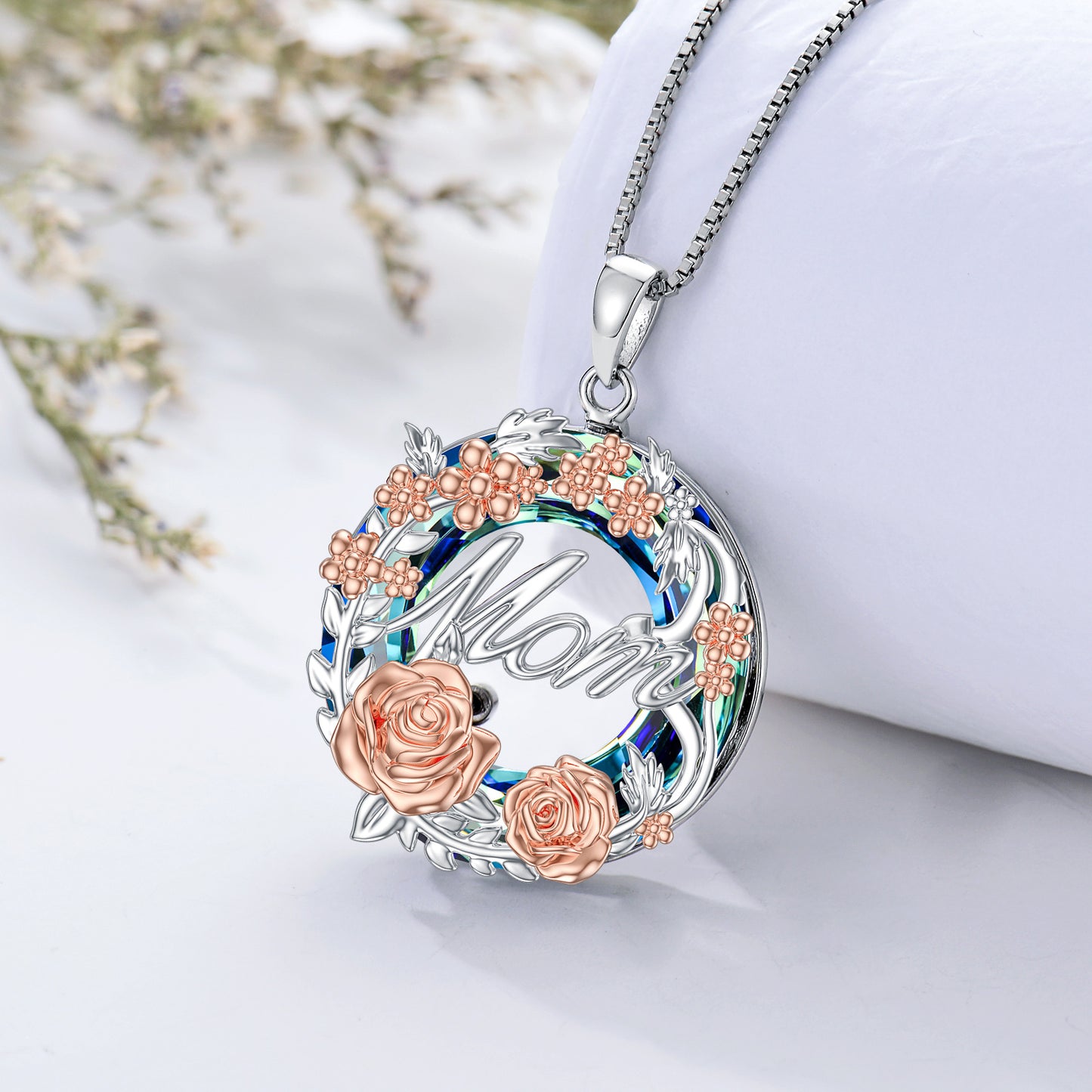 Rose Mom Necklace in Sterling Silver