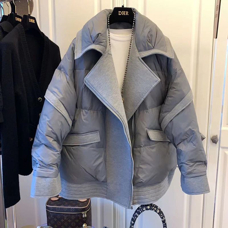 Women's Fashion Casual Space Collar Stitching Mid-length Velvet Cotton Clothes Coat