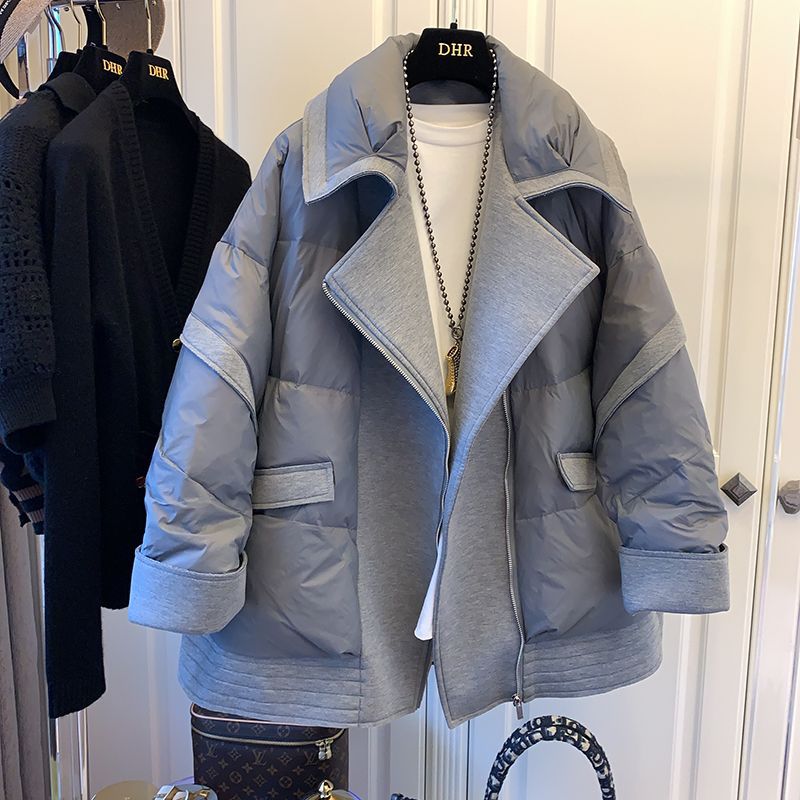Women's Fashion Casual Space Collar Stitching Mid-length Velvet Cotton Clothes Coat