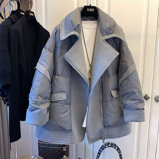 Women's Fashion Casual Space Collar Stitching Mid-length Velvet Cotton Clothes Coat