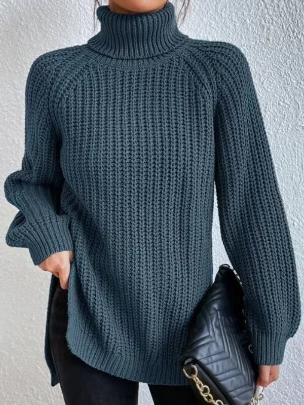 Turtleneck Pullover Sweater with a modern split design