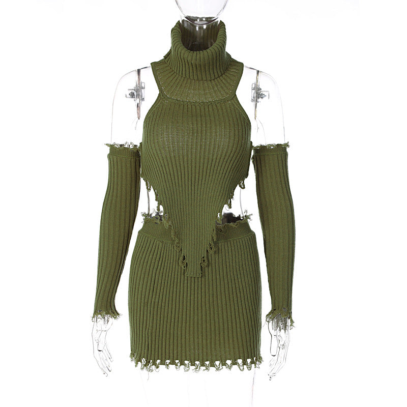 New Women's High Collar Long Sleeved Short Skirt Three Piece Suit For Women
