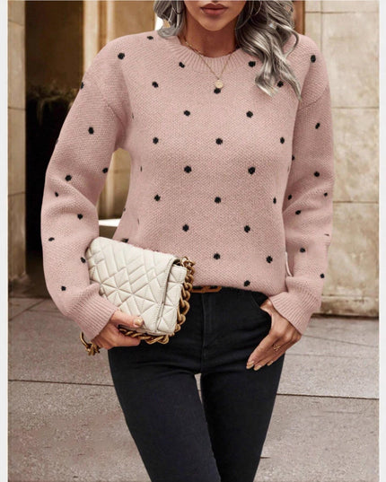 Fashionable polka dot print pullover sweater designed for a chic and casual look