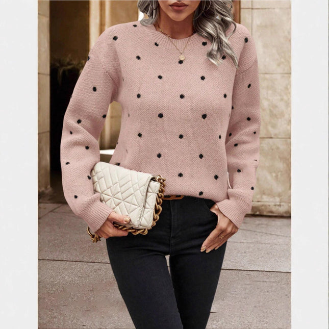 stylish polka dot print pullover sweater