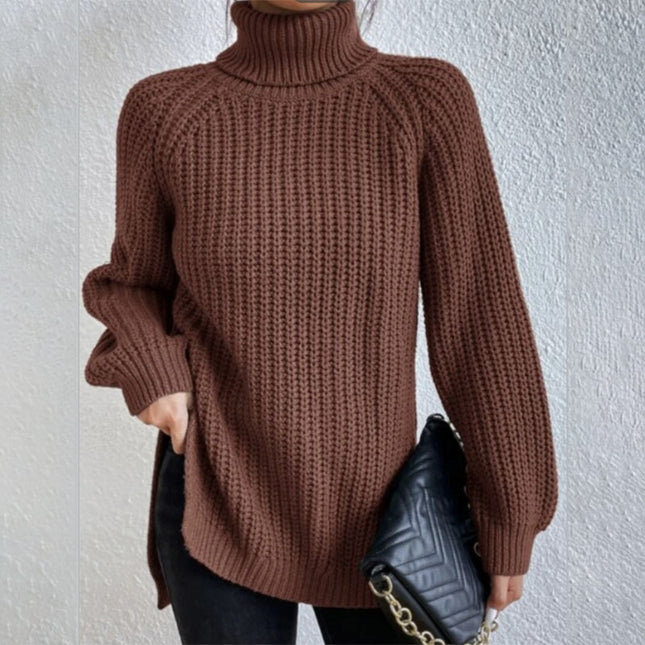 Turtleneck Pullover Sweater with a modern split design