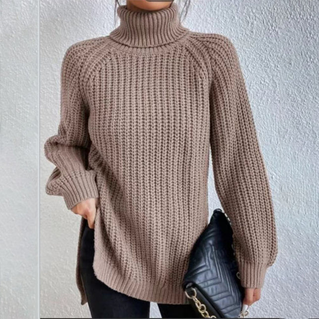 Turtleneck Pullover Sweater with a modern split design