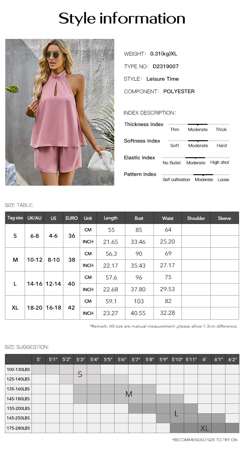 European And American Fashion Suit Summer Elegance Sleeveless Top Shorts Two-piece Set
