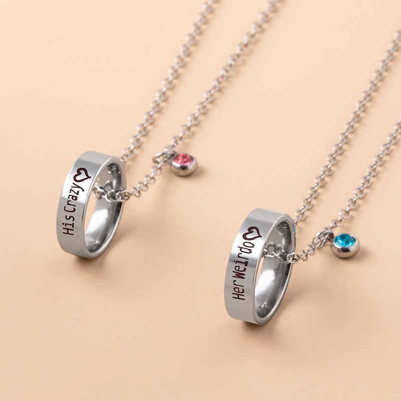 Ring Set Pendant Crystal Charm Couple Necklace