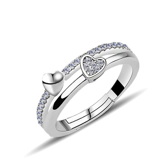 Simple Retro Couple 925 Sterling Silver Heart to heart Ring