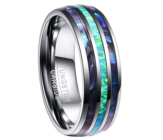 Carbide Wedding Ring Band Abalone Shell And Synthetic Opal For Men And Women
