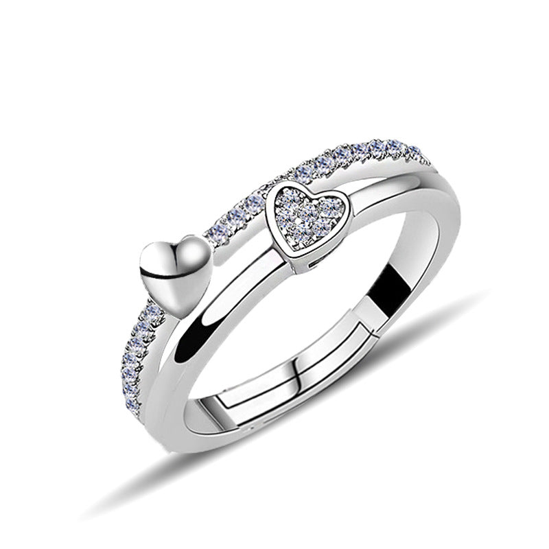 Simple Retro Couple 925 Sterling Silver Heart to heart Ring
