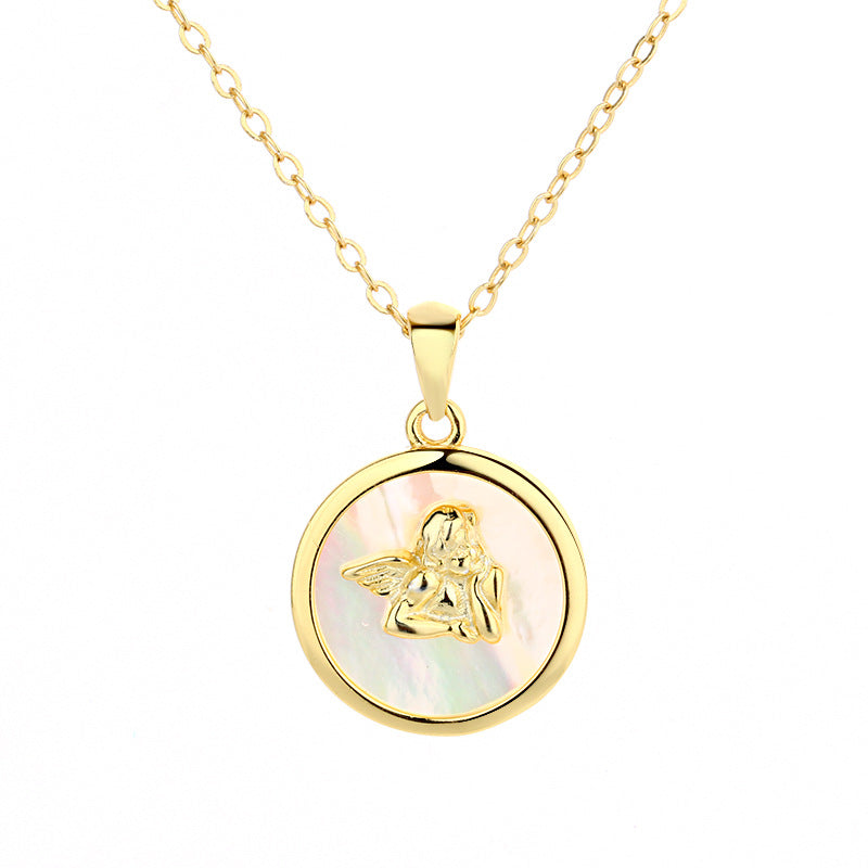 SAYCONA Angel Necklace Shell Embossed Retro Coin Fritillary Pendant