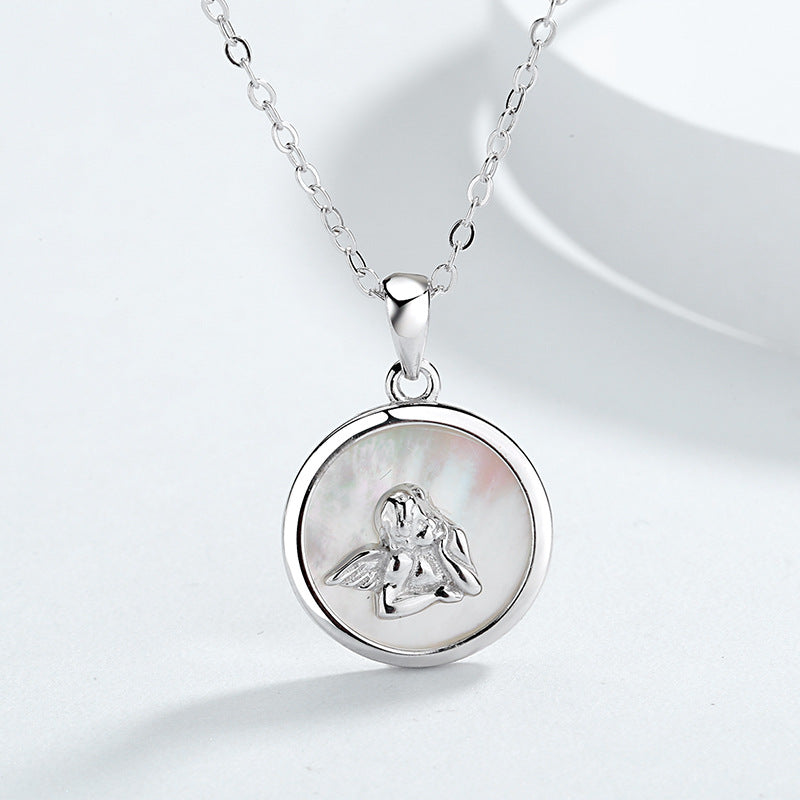 SAYCONA Angel Necklace Shell Embossed Retro Coin Fritillary Pendant