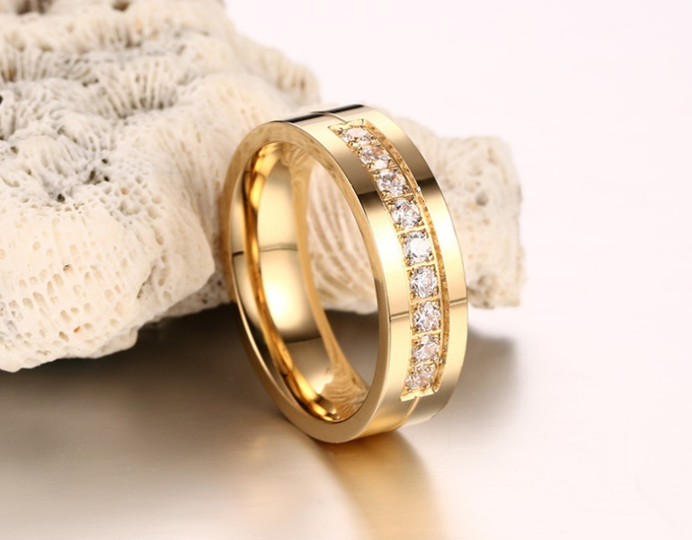 Simple Titanium Steel Couple Ring - Electroplated Gold ring Diamond Jewelry
