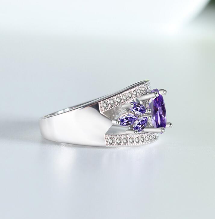 Purple Diamond Zircon Cherry Blossom Ring