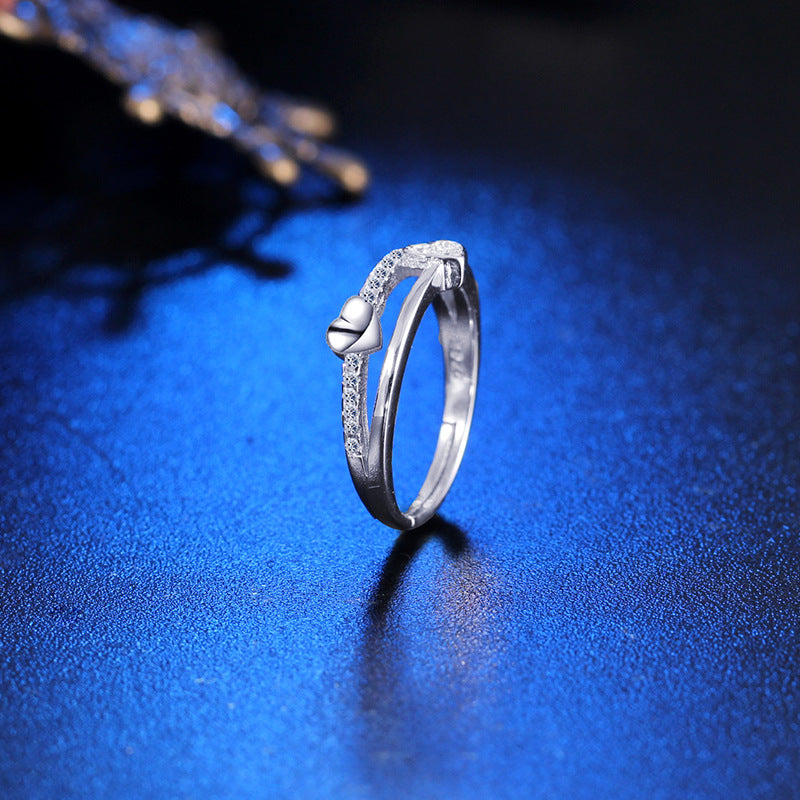 Simple Retro Couple 925 Sterling Silver Heart to heart Ring