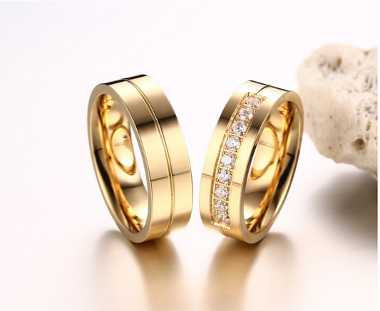 Simple Titanium Steel Couple Ring - Electroplated Gold ring Diamond Jewelry