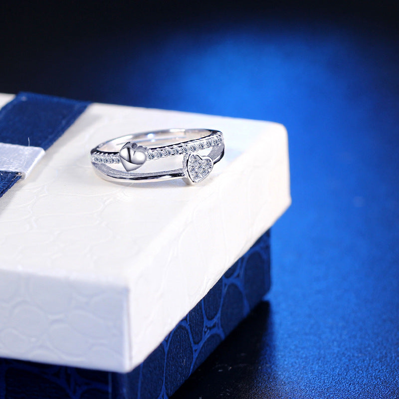Simple Retro Couple 925 Sterling Silver Heart to heart Ring