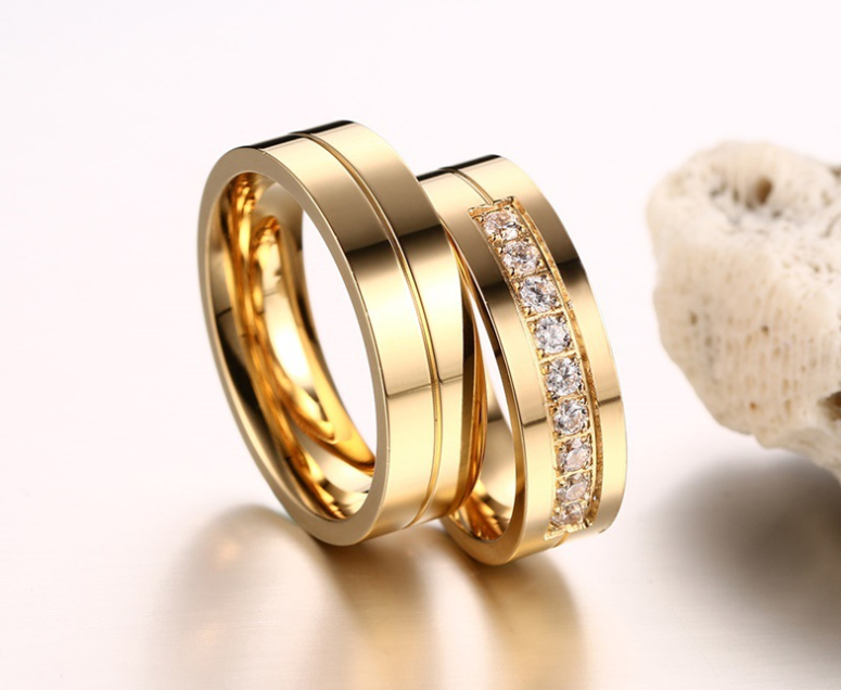 Simple Titanium Steel Couple Ring - Electroplated Gold ring Diamond Jewelry