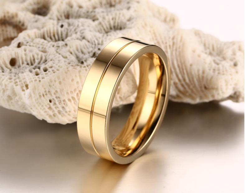 Simple Titanium Steel Couple Ring - Electroplated Gold ring Diamond Jewelry
