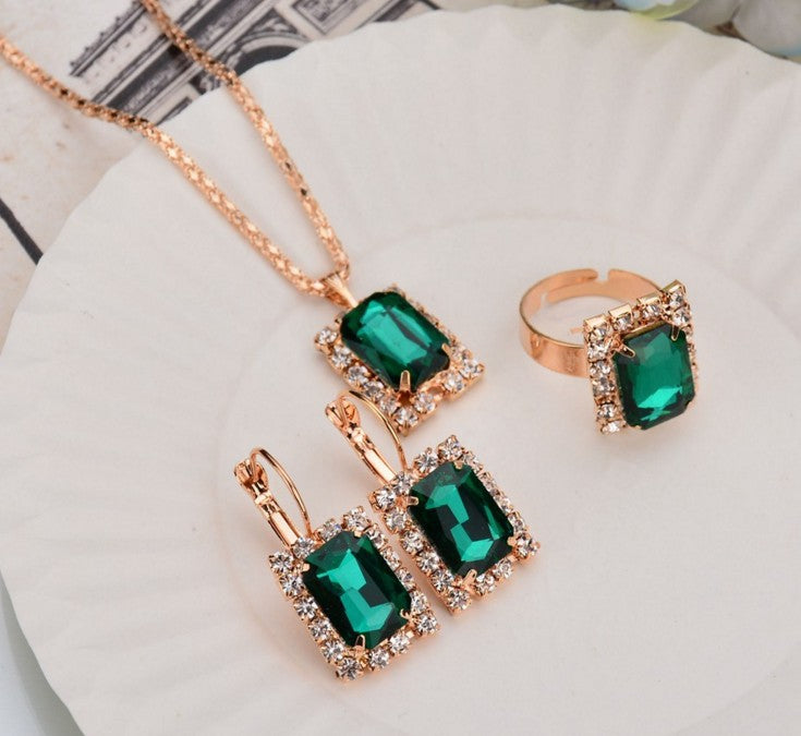 Saucony Crystal Necklace Earring Ring Three Piece Set
