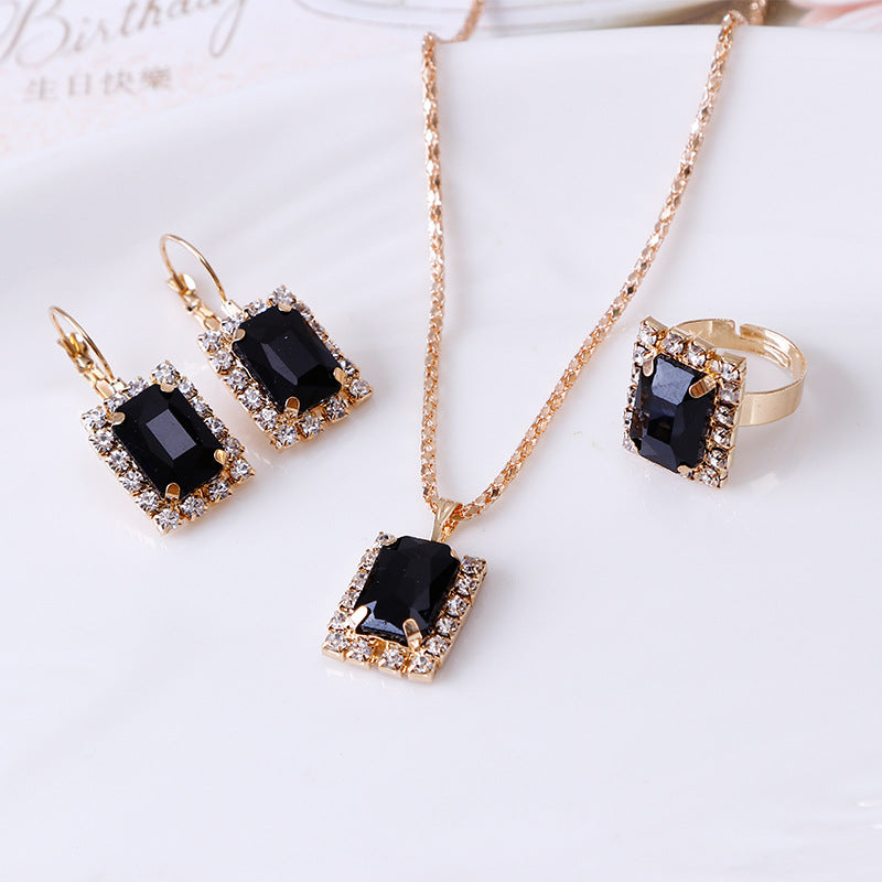 Saucony Crystal Necklace Earring Ring Three Piece Set