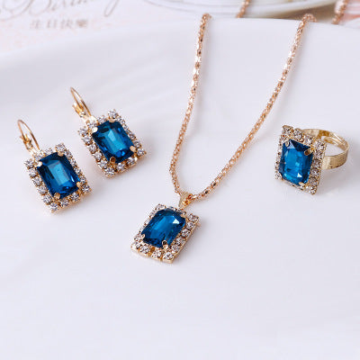 Saucony Crystal Necklace Earring Ring Three Piece Set