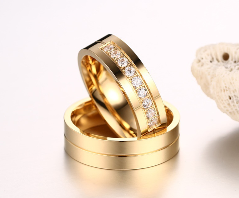 Simple Titanium Steel Couple Ring - Electroplated Gold ring Diamond Jewelry
