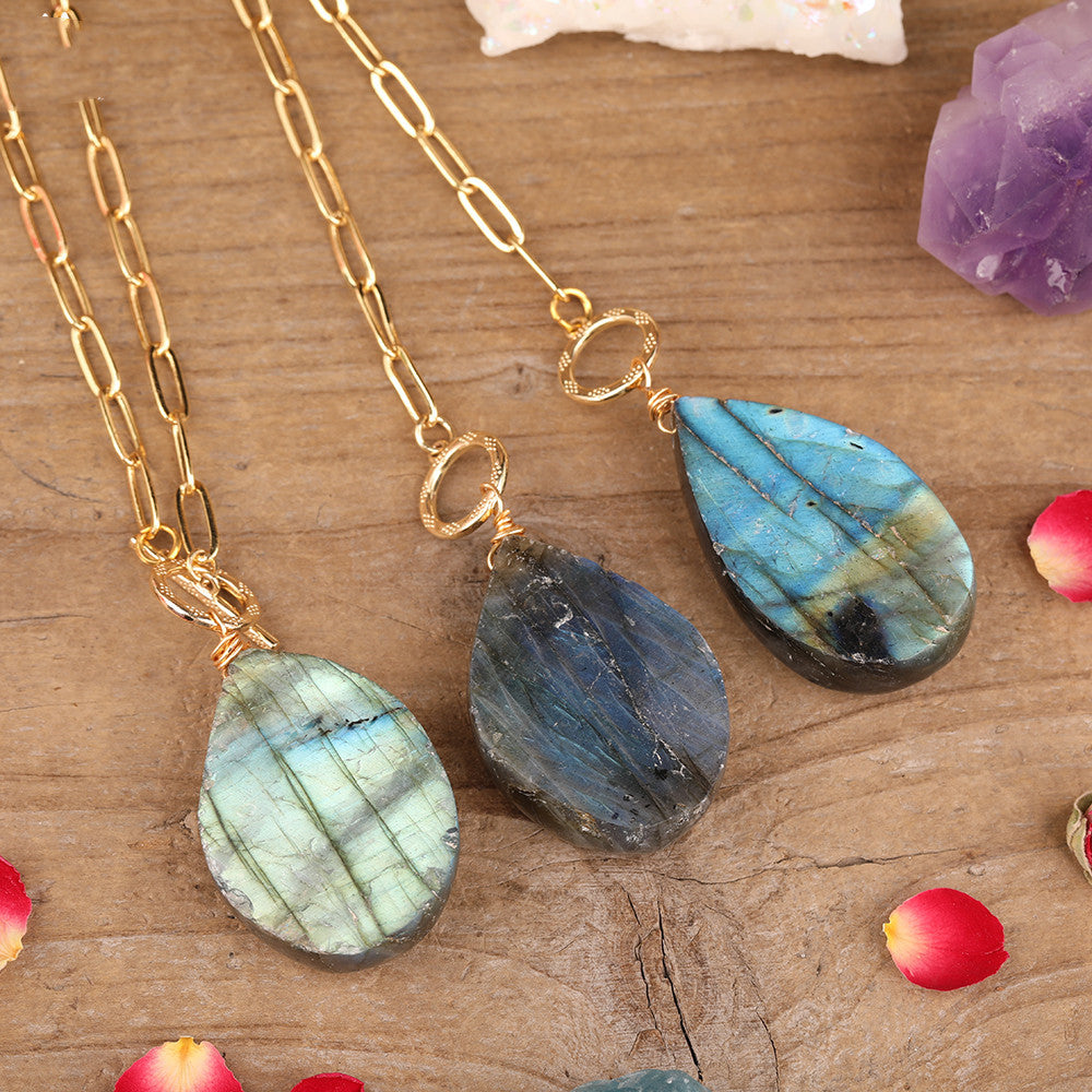Natural Glitter Labradorite Drop Pearl Pendant