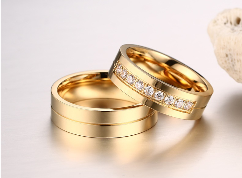 Simple Titanium Steel Couple Ring - Electroplated Gold ring Diamond Jewelry