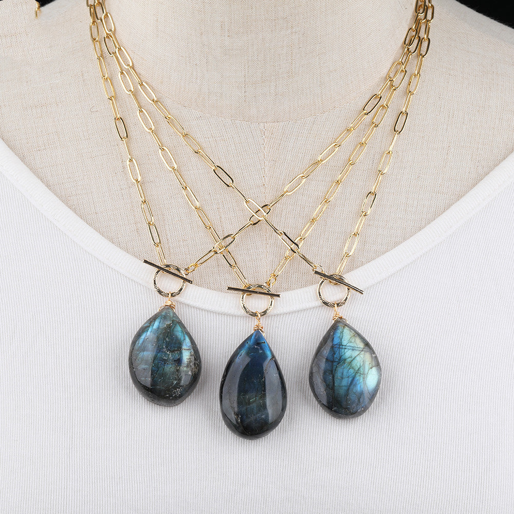 Natural Glitter Labradorite Drop Pearl Pendant