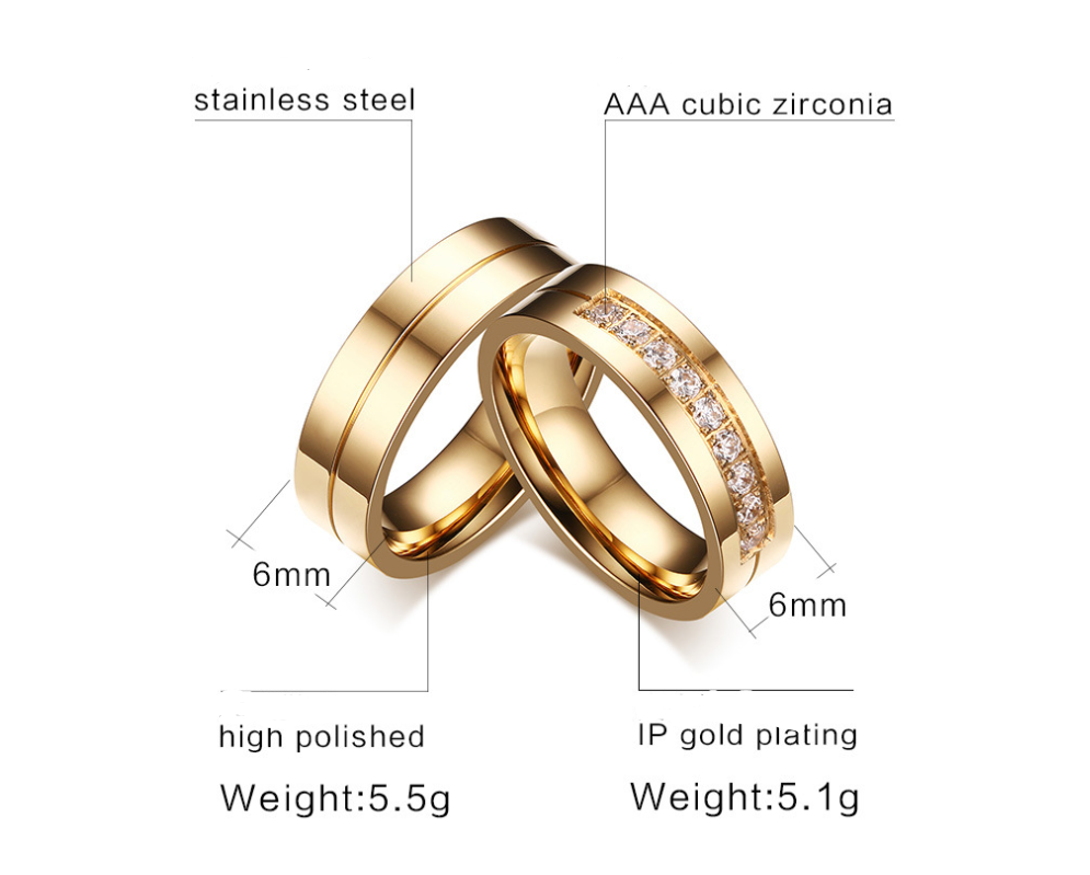 Simple Titanium Steel Couple Ring - Electroplated Gold ring Diamond Jewelry