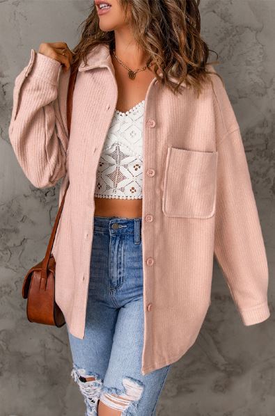 Rib Textured Fleece Shacket-0