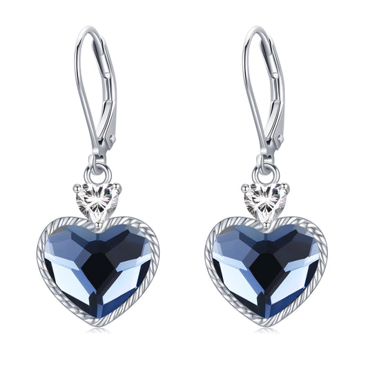 SAYCONA Crystal Dangle Earrings, Blue Heart Drop Earrings