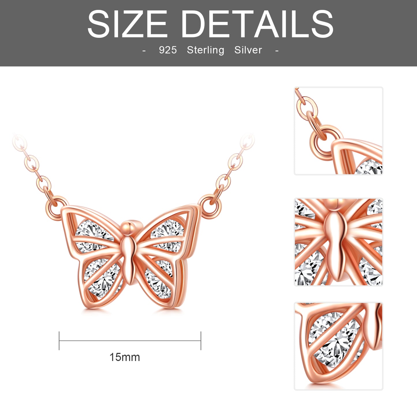 SAYCONA  Butterfly Necklace in Rose Gold Plated Sterling Silver